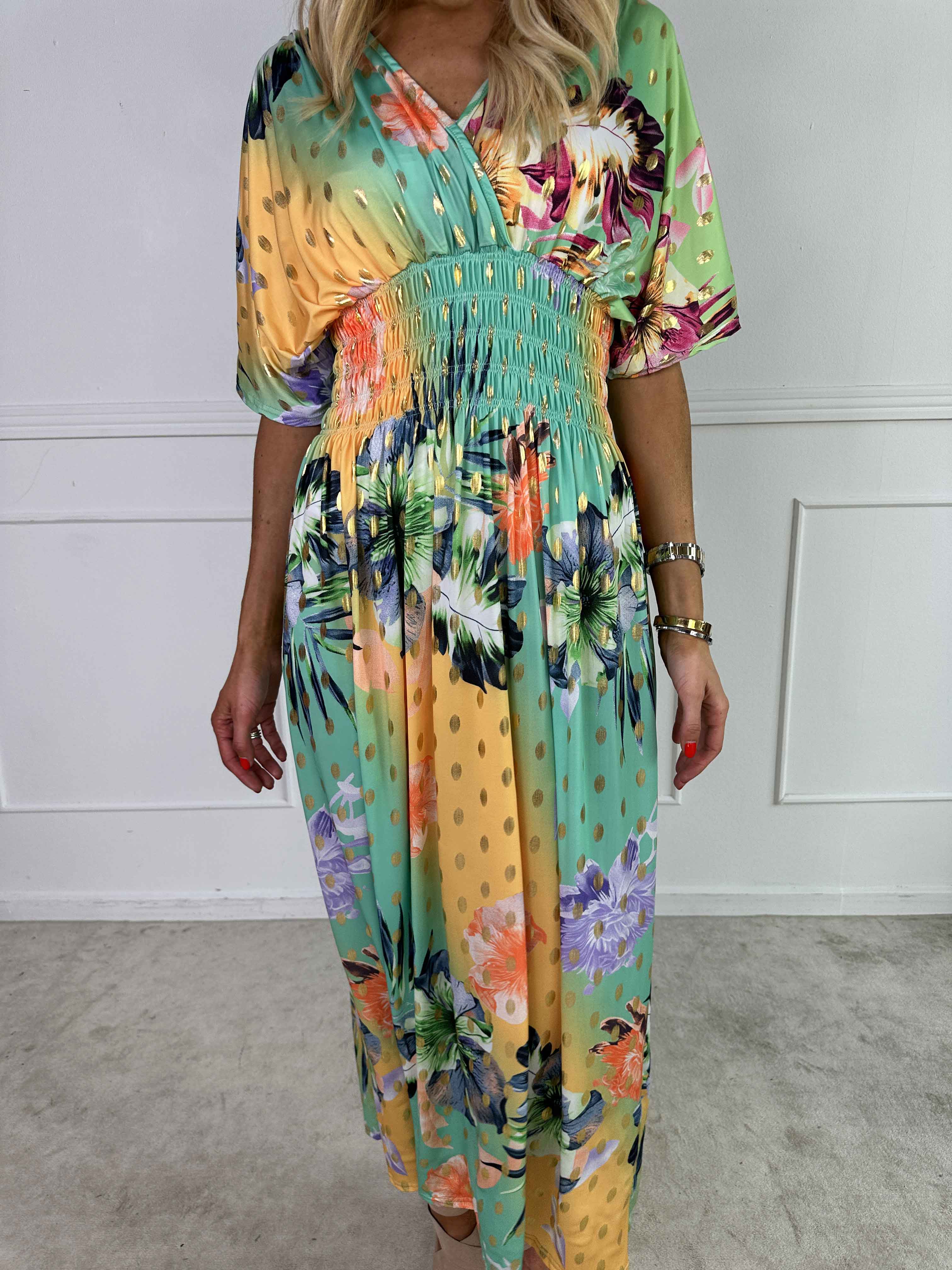 Pams Hawaii - Lång klänning i stretchtyg med blommönster